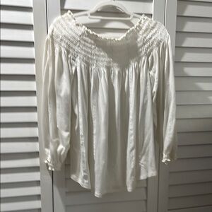 Lauren Ralph Lauren Cream Smocked Ruffled Blouse